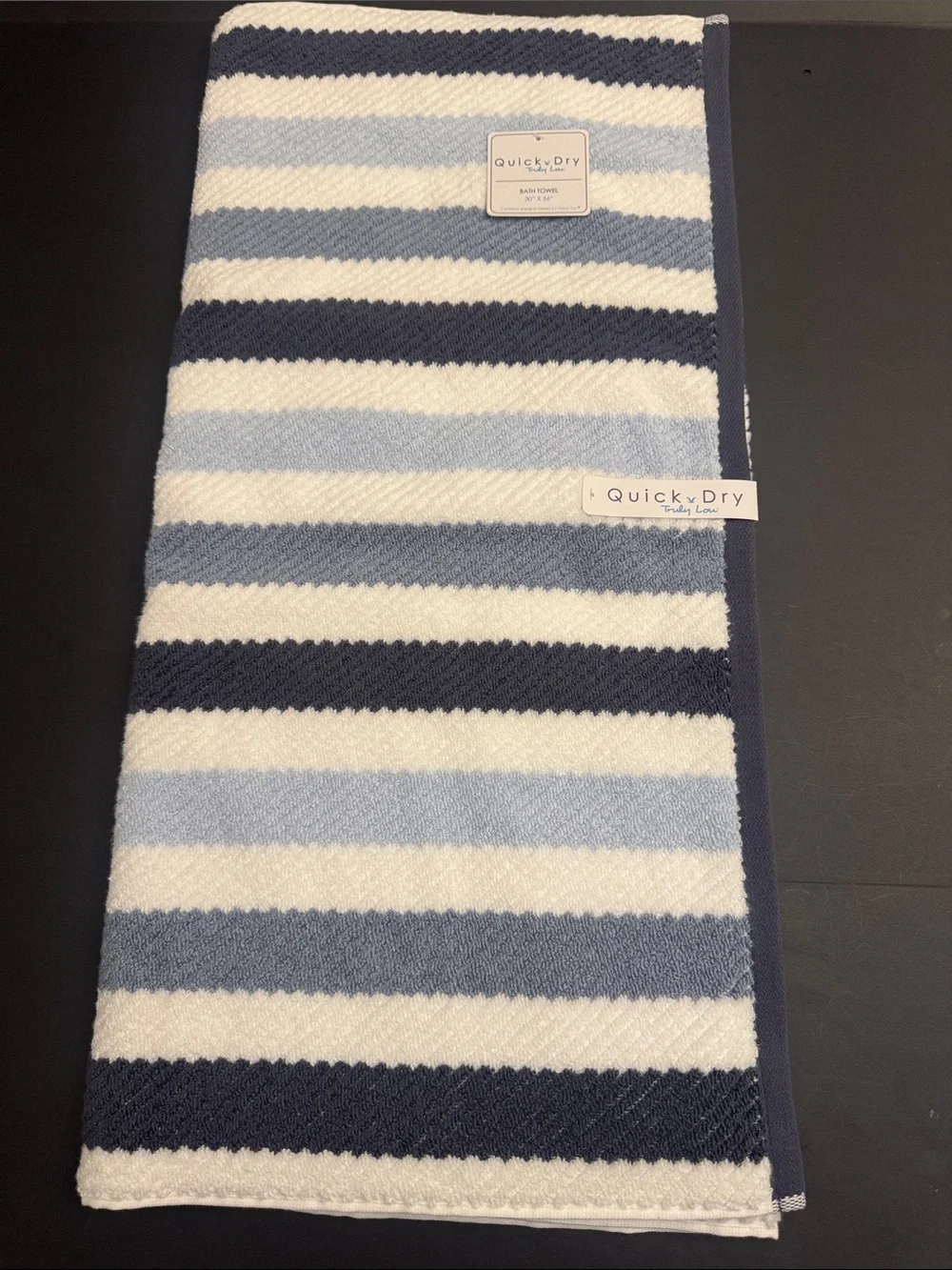 2pc TRULY LOU Quick Dry 100% Cotton Stripe Bath Towel Set - Persian Blue